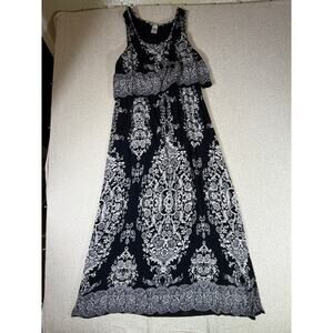 Bila Women XL Black White Floral Print Sleeveless Sundress Casual Summer Dress
